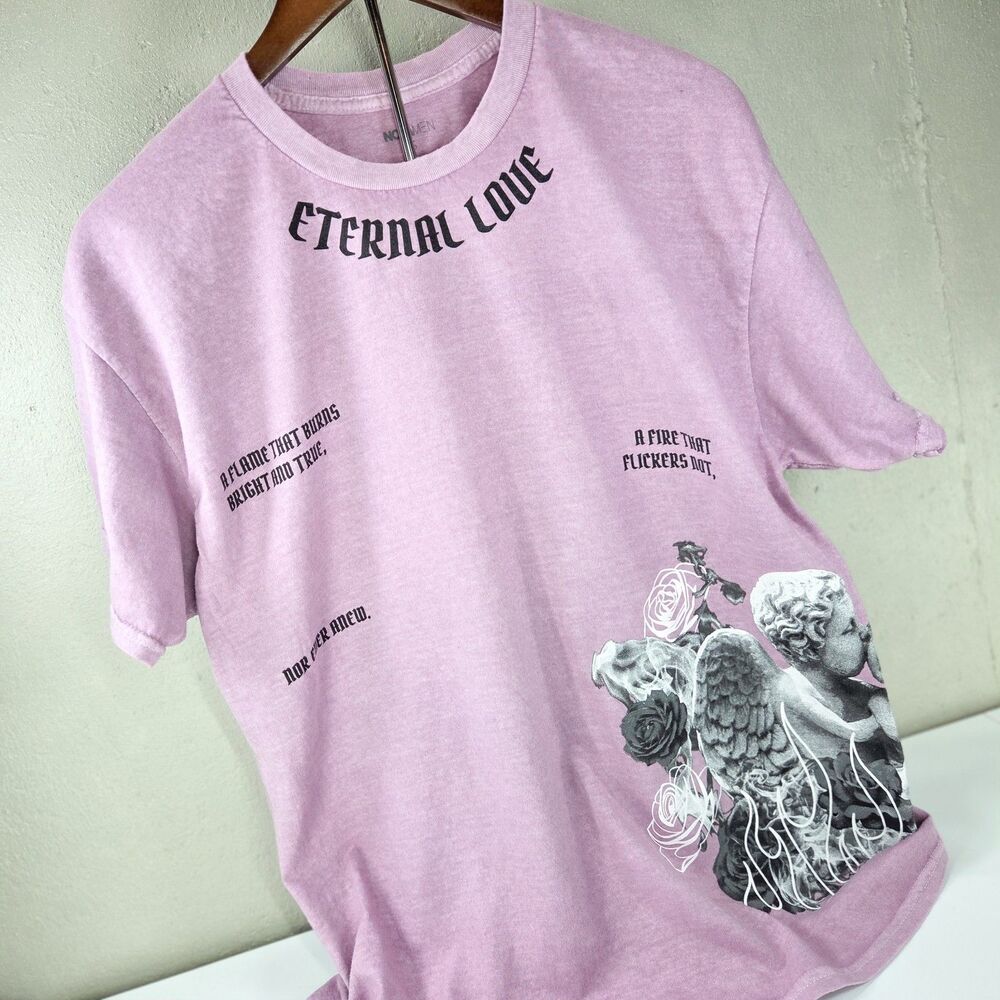 NOVA MEN Eternal Love Angel Rose Acid Wash T-Shirt Men’s Small Pink